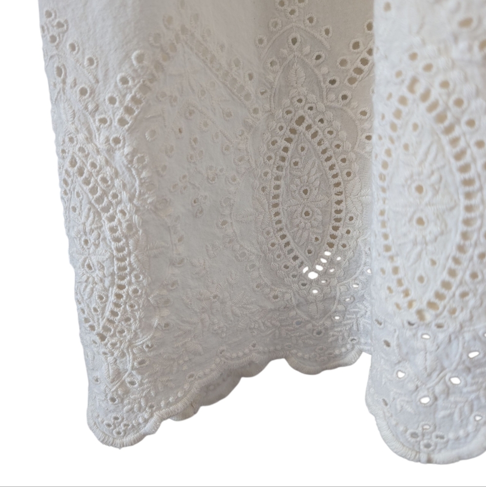 LAUREN Ralph Lauren White Eyelet Ruffle Sleeveless Midi Dress Size 12 Made India - Picture 11 of 15
